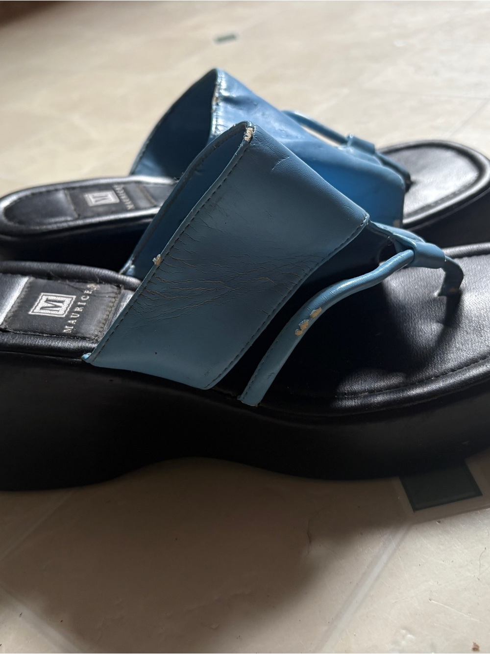 Maurices Light Blue Thong Sandals with Black Footbed